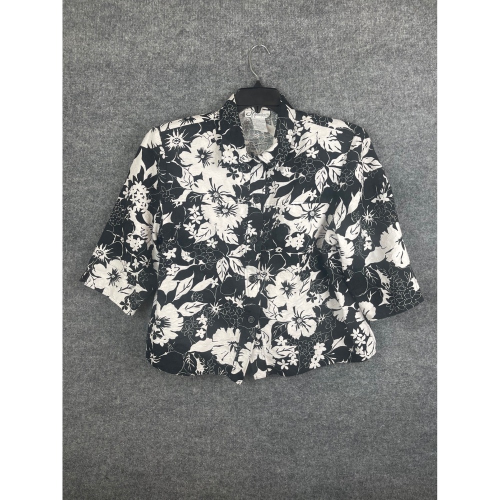 Dressbarn Button Front Top Womens 20W Black White Excellent Floral Cotton Blouse